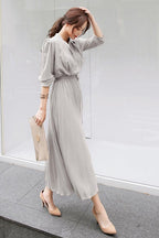 Robe à manches bouffantes en chiffon plissé