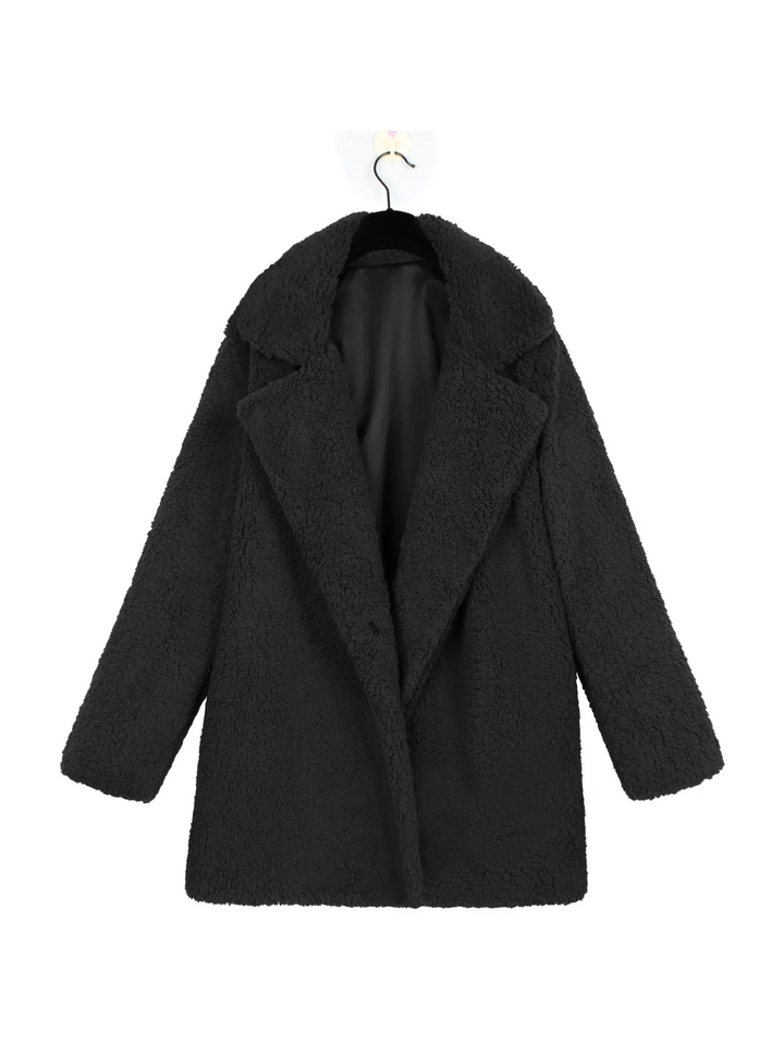 Manteau Court en Peluche Teddy Douillet avec Col Revers