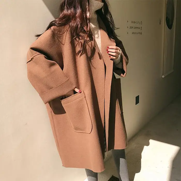 Manteau surdimensionné en mélange de laine avec poches et coupe décontractée