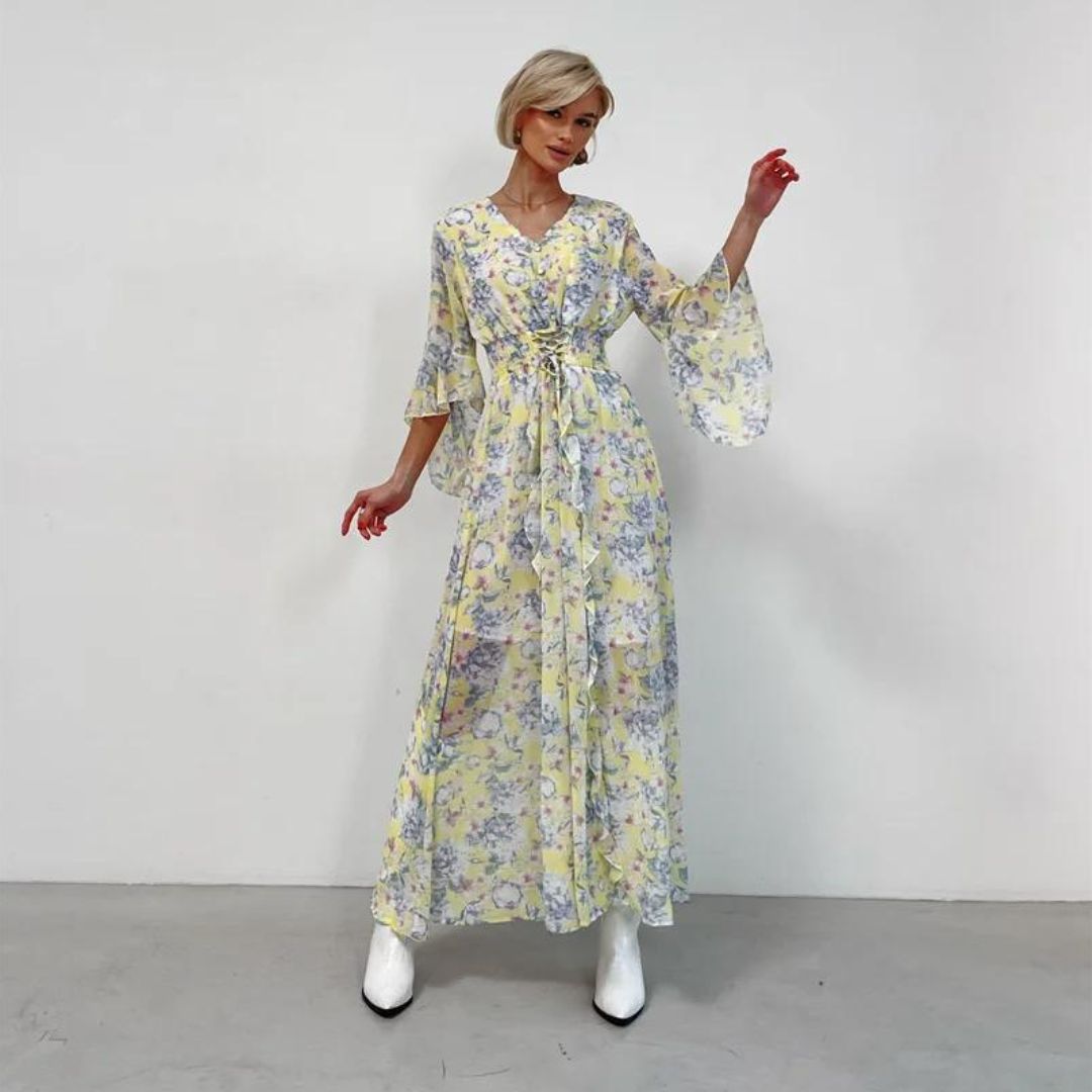 Pauline Laurent® | Robe midi florale avec décolleté en V