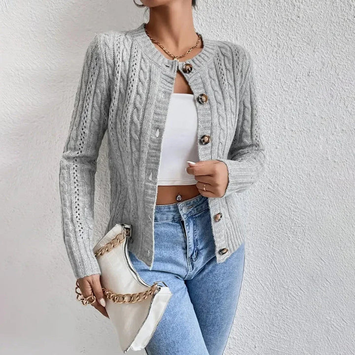 Cardigan boutonné en maille torsadée confortable pour femmes