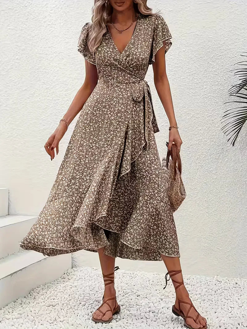 Robe portefeuille à imprimé floral avec décolleté en V