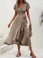 Robe portefeuille à imprimé floral avec décolleté en V
