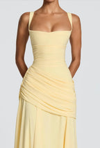 Robe Maxi Jaune Drapée Froncée pour Femme