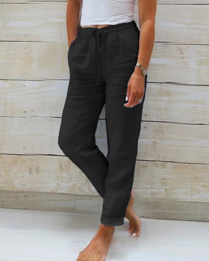 Pantalon extensible en mélange de lin
