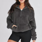 Pull polaire doux à demi-fermeture éclair pour femmes