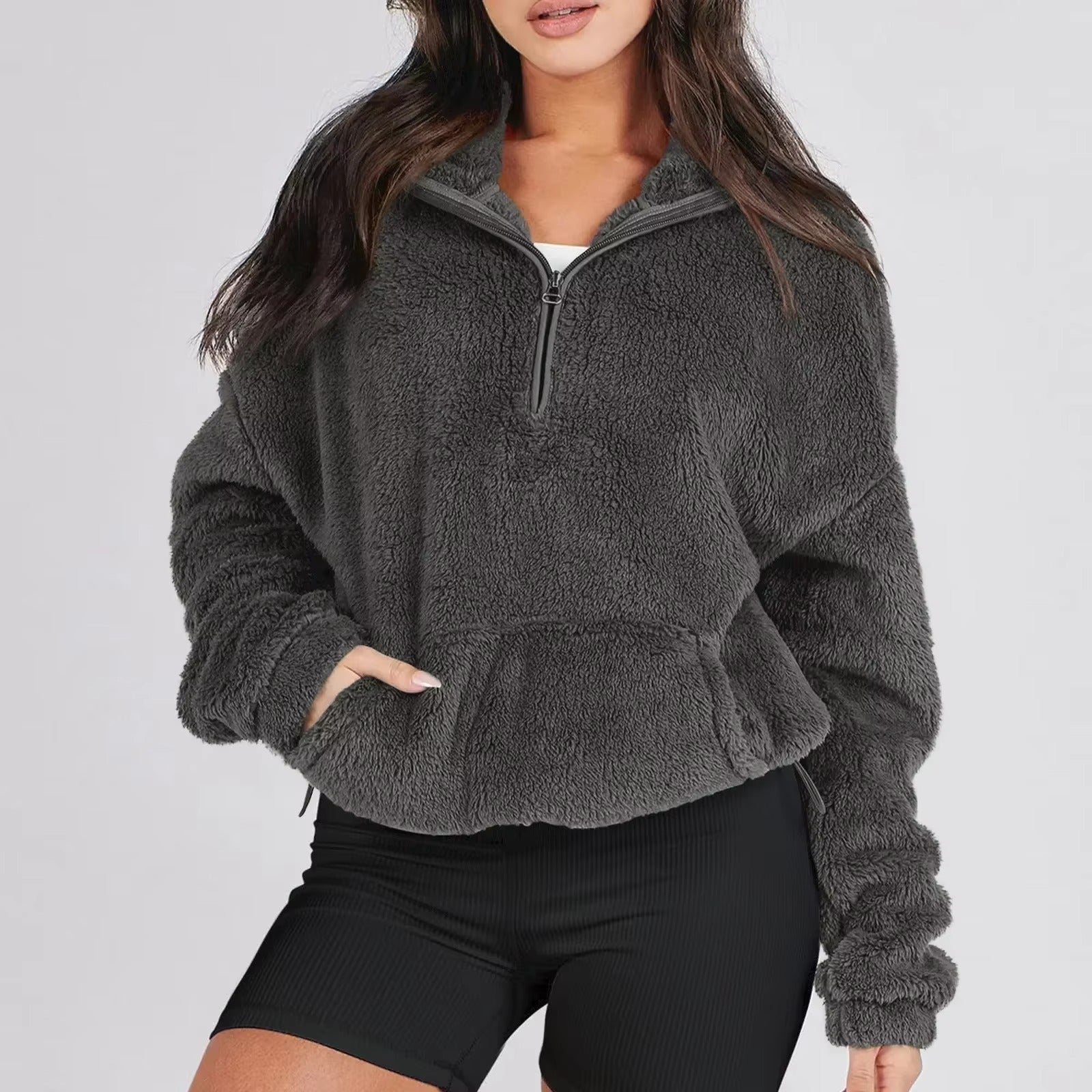 Pull polaire doux à demi-fermeture éclair pour femmes