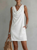 Robe en coton sans manches à col drapé
