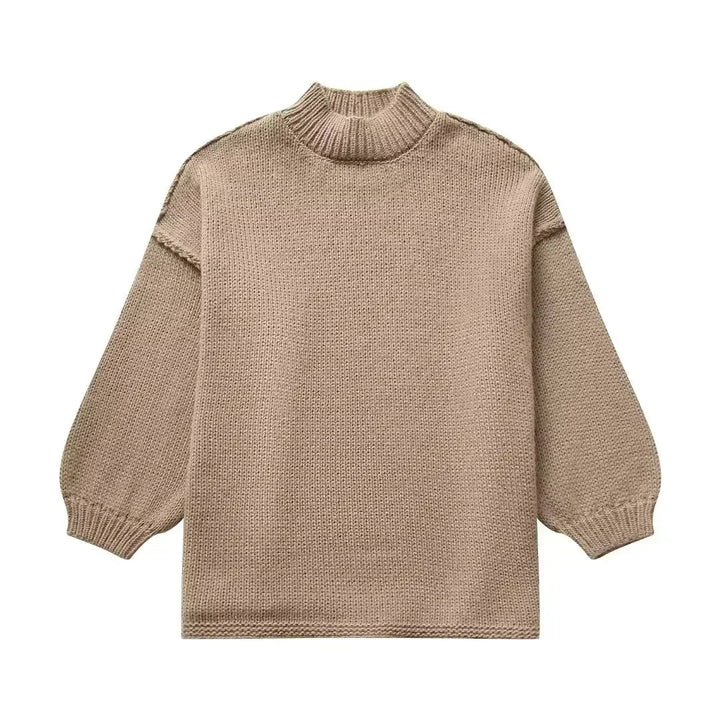 Pull en tricot confortable à col roulé avec manches bouffantes tendance