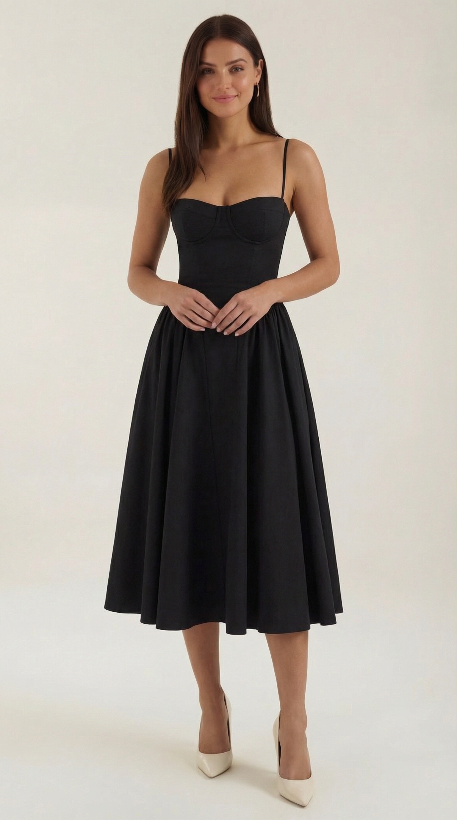Robe mi-longue corset florale pour femme avec décolleté en cœur