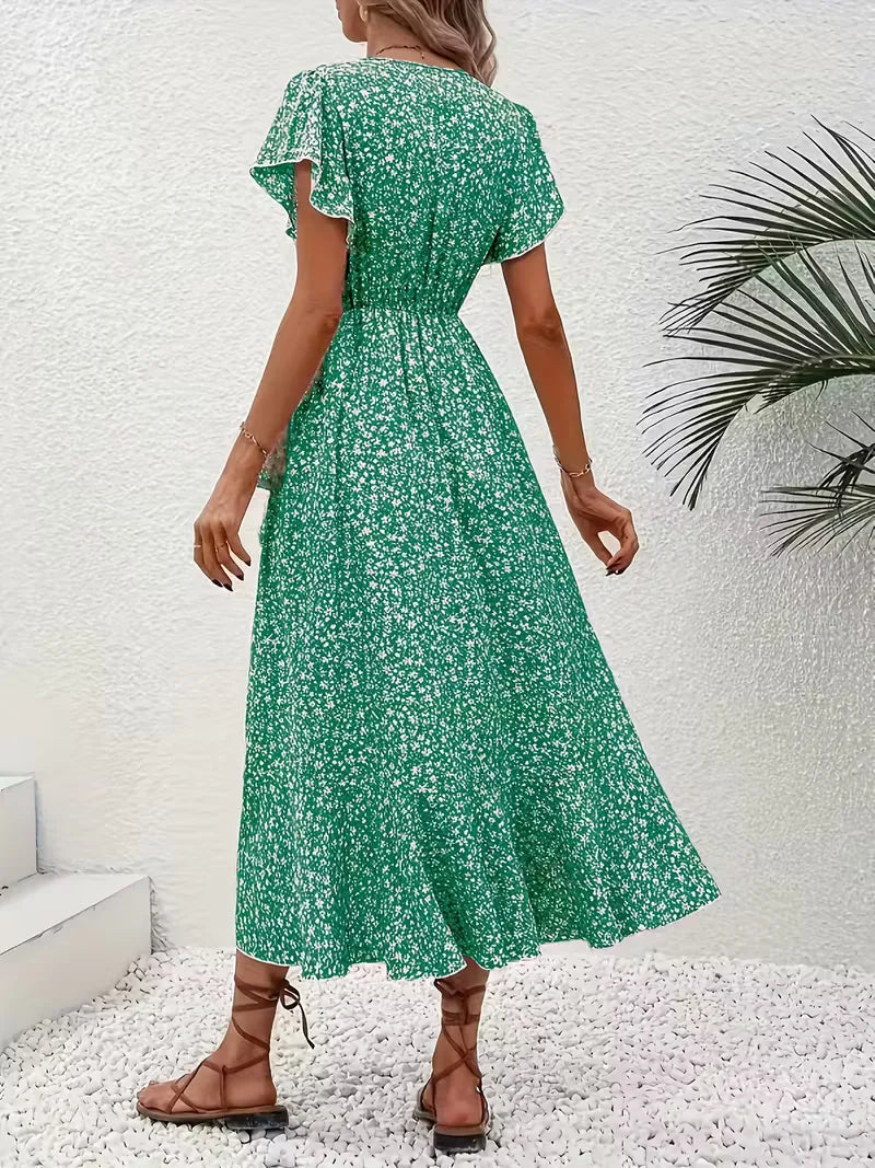 Robe portefeuille à imprimé floral avec décolleté en V
