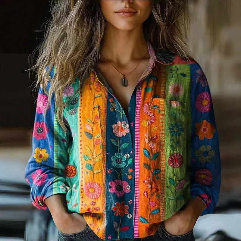 Blouse Vintage à Motif Bohème pour Femme