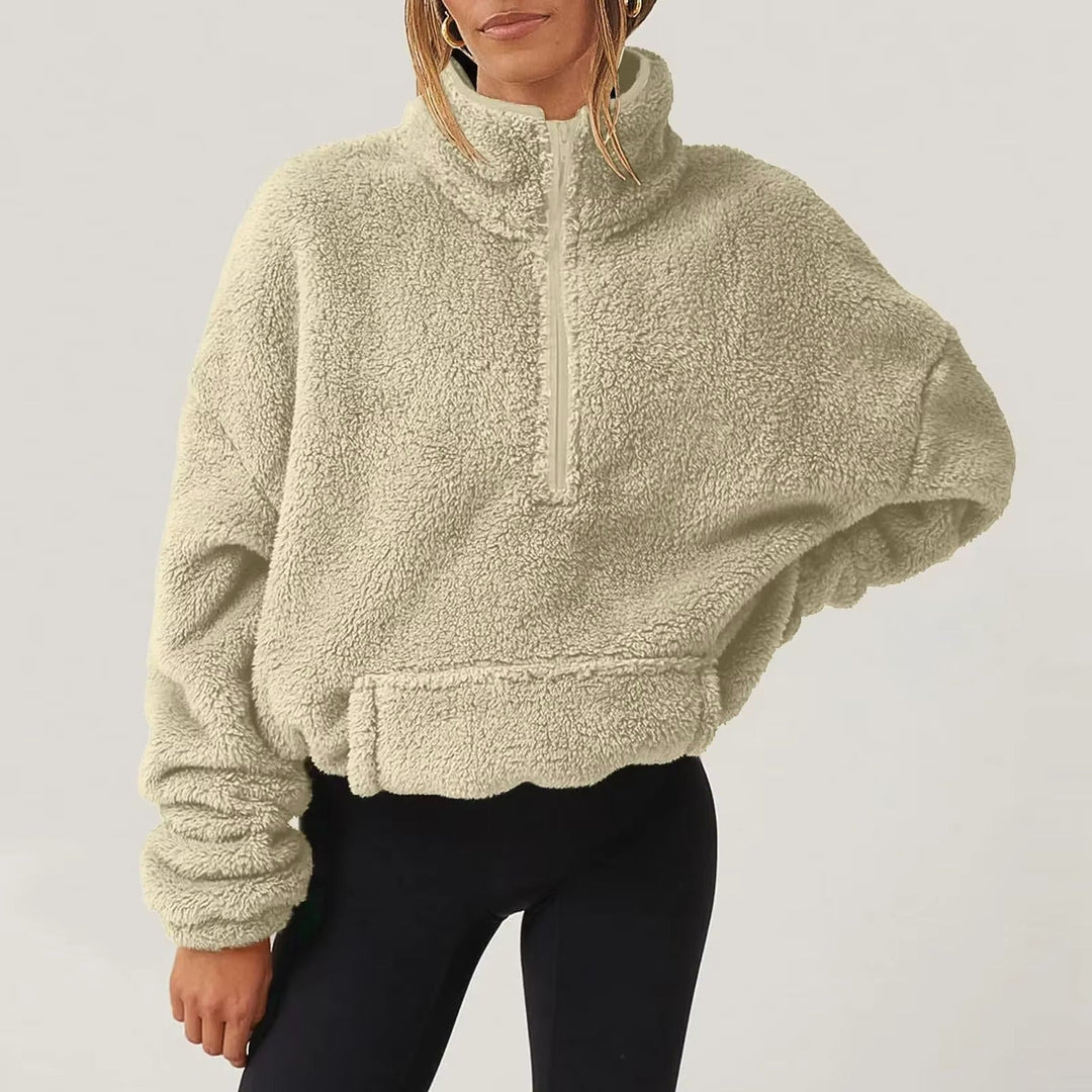 Pull polaire doux à demi-fermeture éclair pour femmes