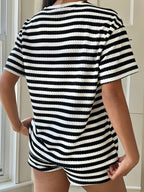 Ensemble décontracté t-shirt à col rond rayé et short