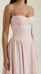 Robe mi-longue corset florale pour femme avec décolleté en cœur
