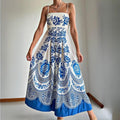 Robe midi bleu en polyester à bretelles spaghetti