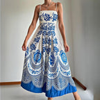 Robe midi bleu en polyester à bretelles spaghetti