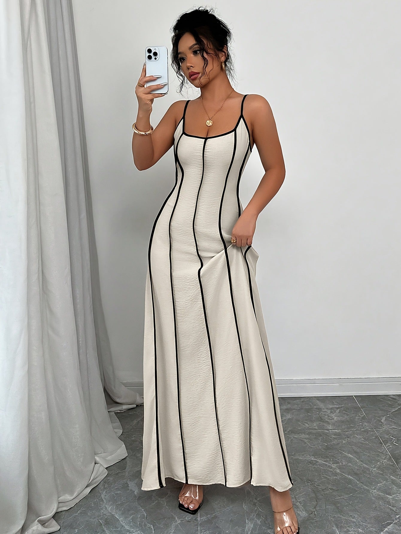 Robe d'été trapèze en viscose beige