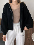 Pull à capuche zippé en maille pour femmes