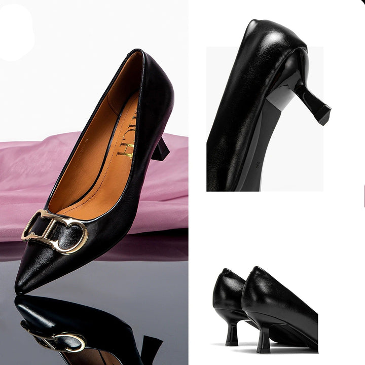Isabelle Moreau® | Glänzende Kitten Heels mit Goldschnalle