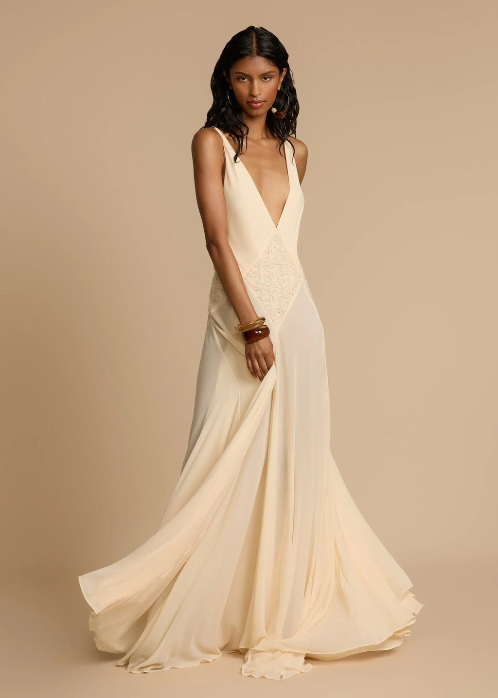 Robe Maxi Blanche à Col V Profond en Dentelle, Fluide, à Bretelles, Robe de Vacances