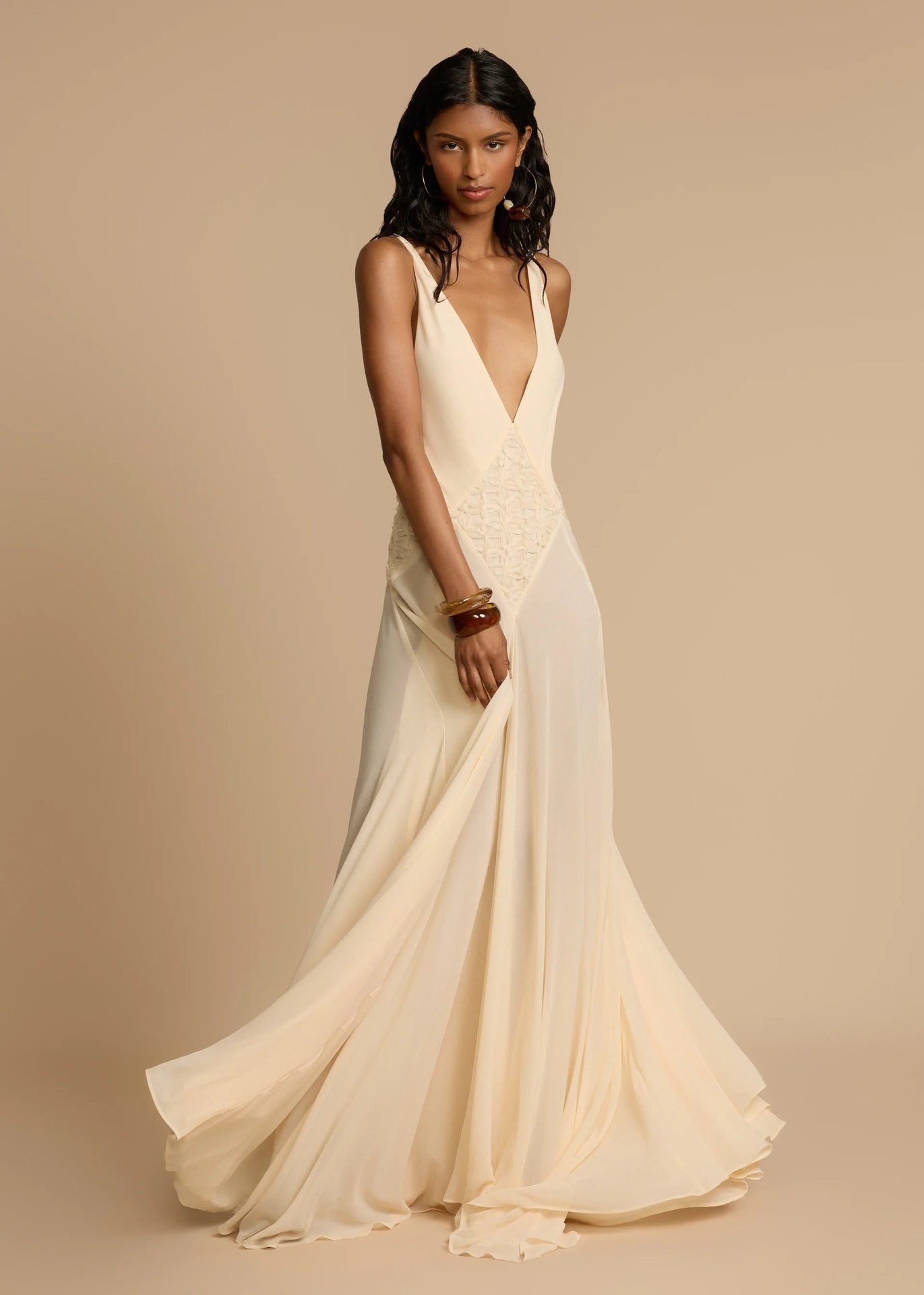 Robe Maxi Blanche à Col V Profond en Dentelle, Fluide, à Bretelles, Robe de Vacances