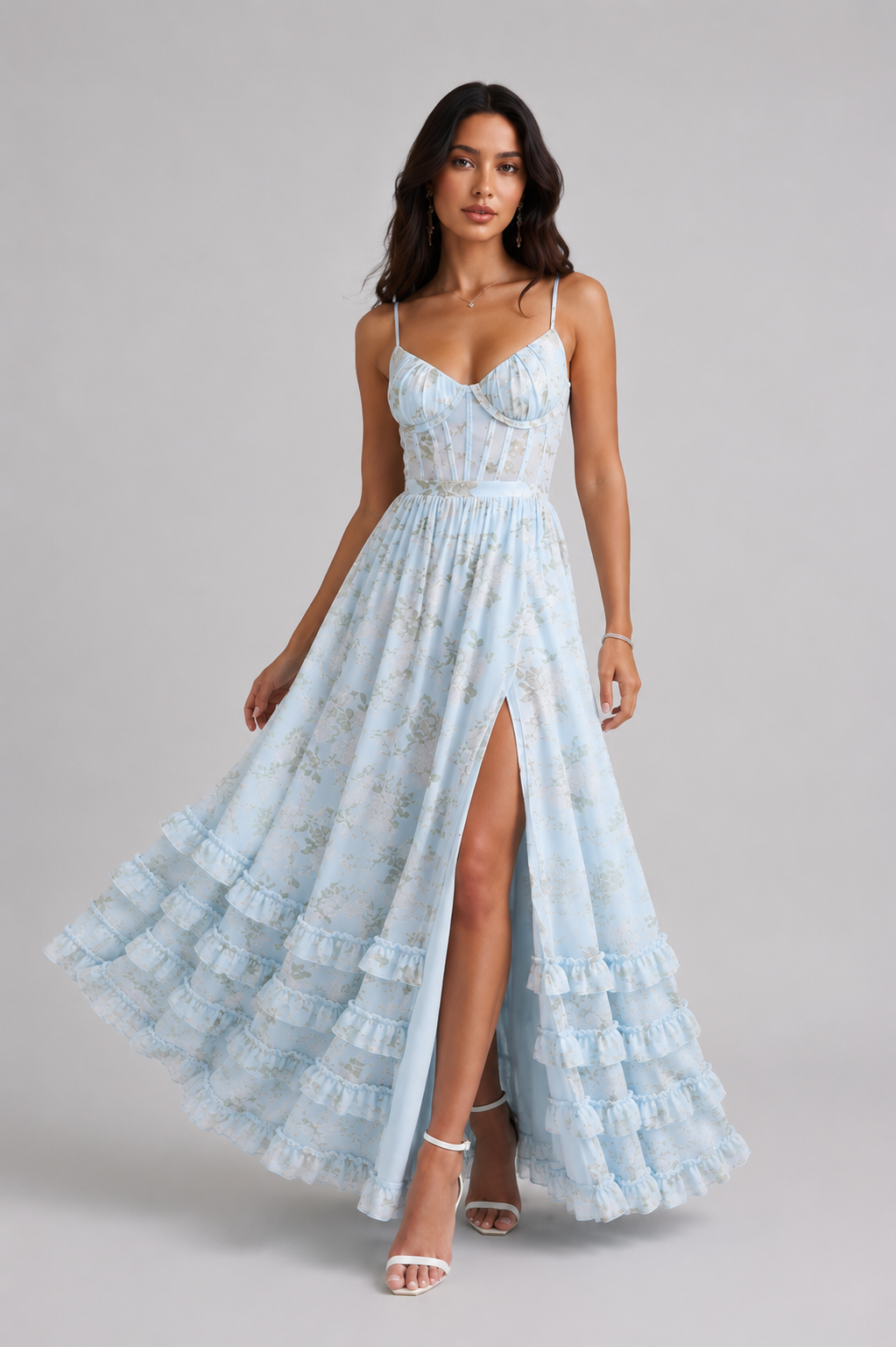 Robe Maxi à Bretelles Spaghetti avec Ourlet à Volants