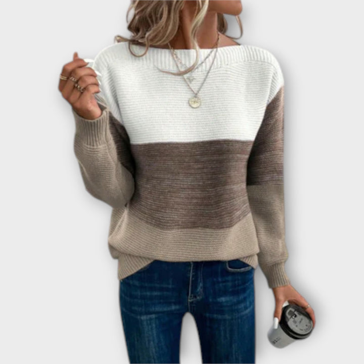 Pull en tricot patchwork bicolore élégant