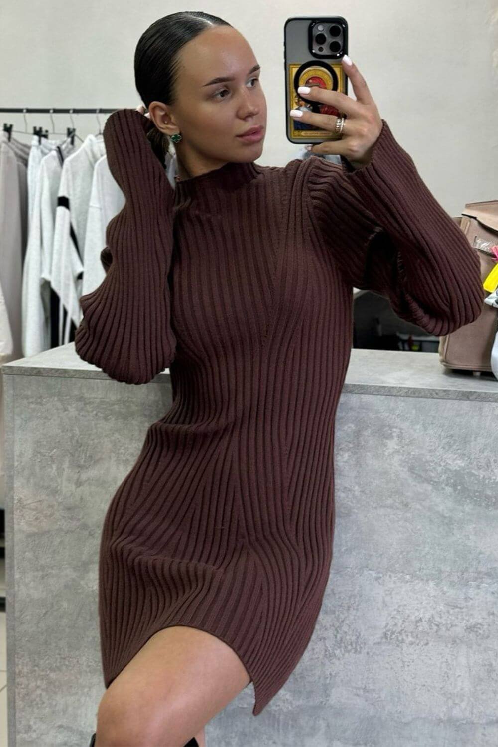 Robe courte à manches longues en mélange de coton