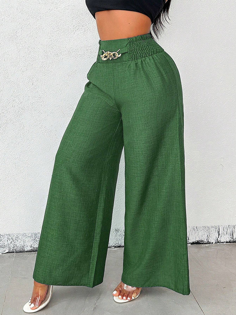 Pantalon femme ample et uni avec jambes larges