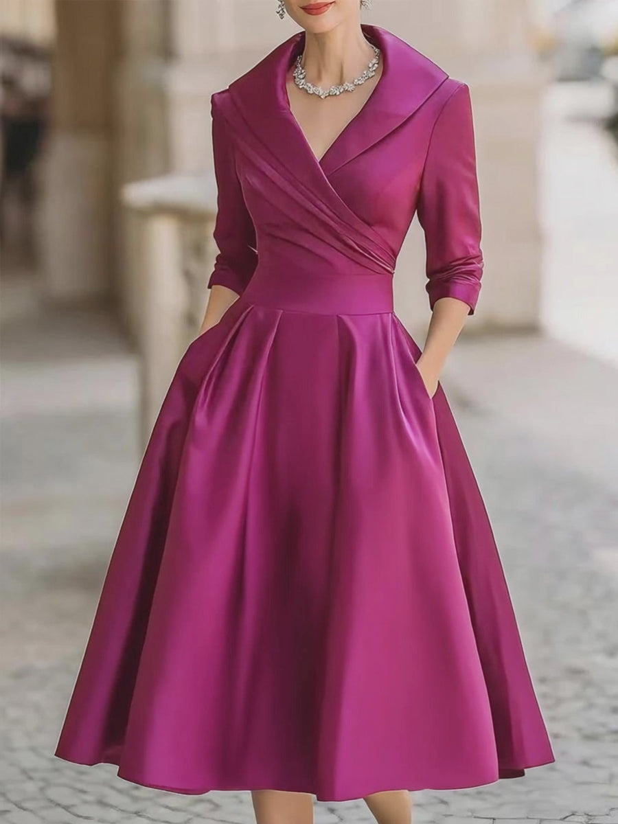 Robe midi en satin vintage avec col drapé