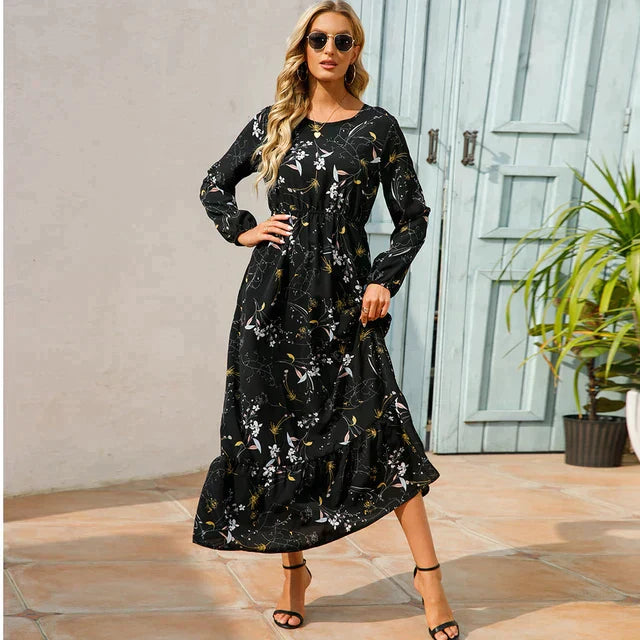 Pauline Laurent® | Robe florale à la mode avec encolure ronde