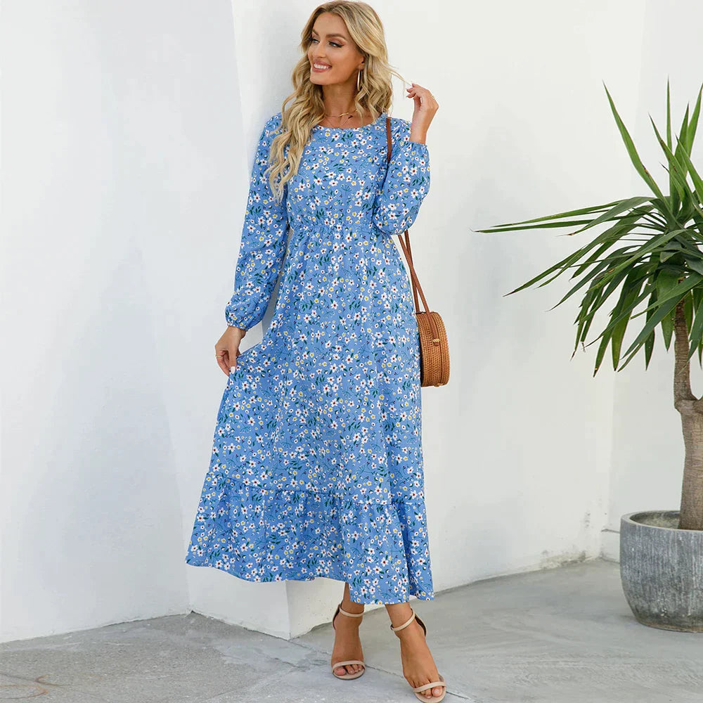Pauline Laurent® | Robe florale à la mode avec encolure ronde