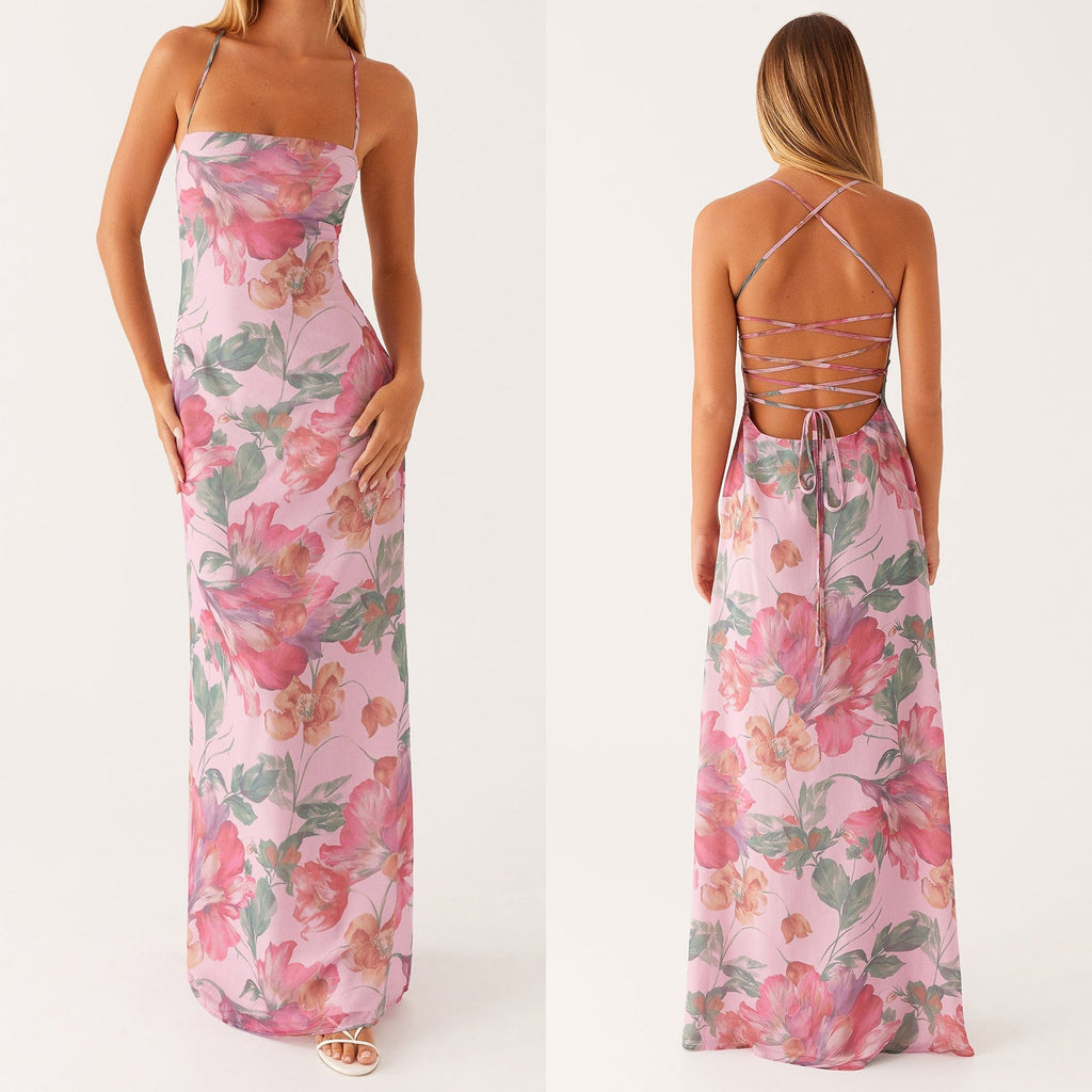 Robe maxi fleurie d'été pour femmes, sans manches, style bohème