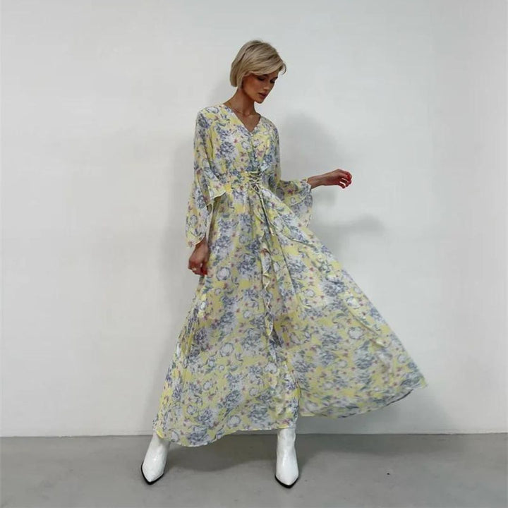 Pauline Laurent® | Robe midi florale avec décolleté en V
