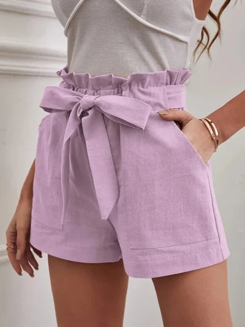 Shorts taille haute avec ceinture à nouer pour femmes