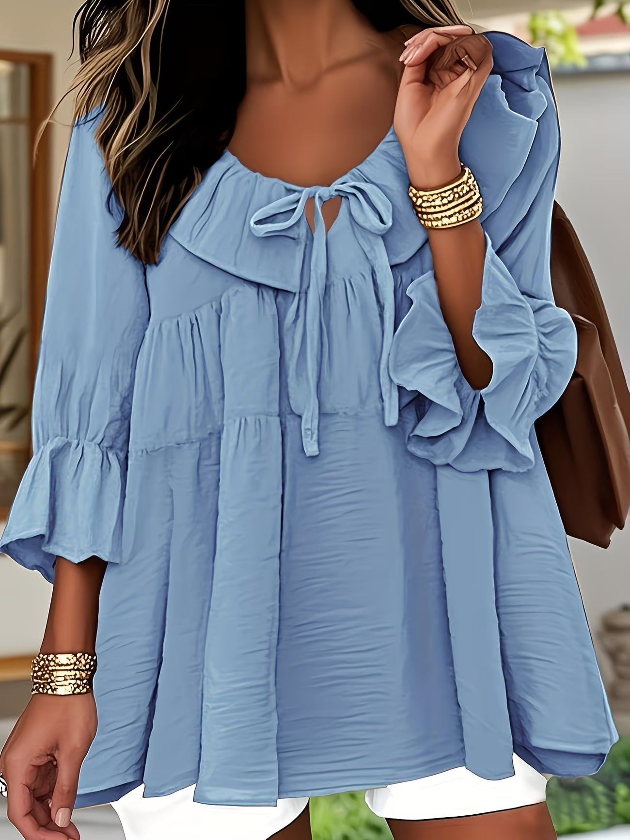 Blouse Femme Élégante à Col Volanté