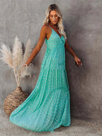 Robe Maxi d'Été Verte Style Bohème Chic