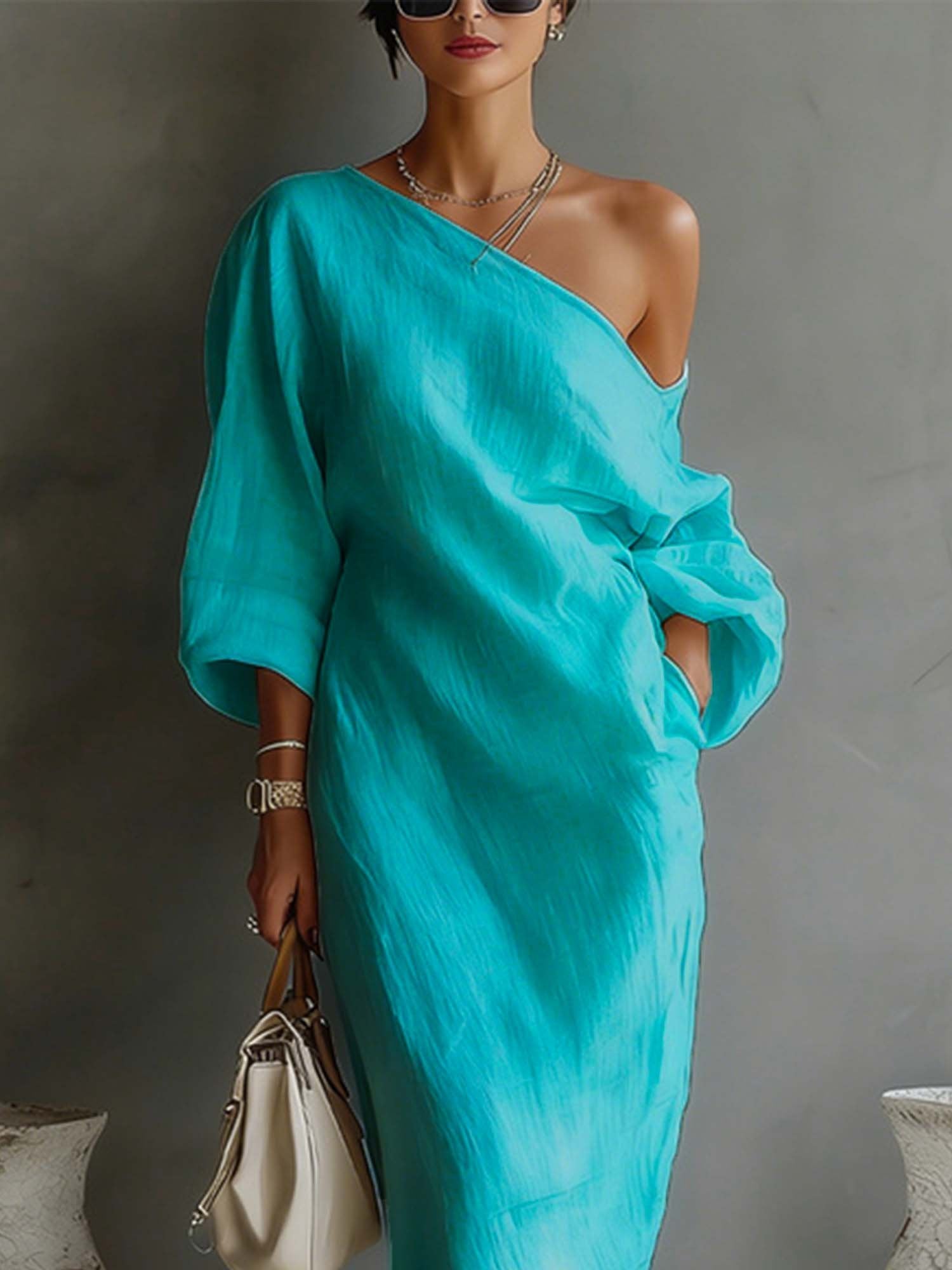 Robe Maxi en Lin à Manches Bouffantes pour Femme