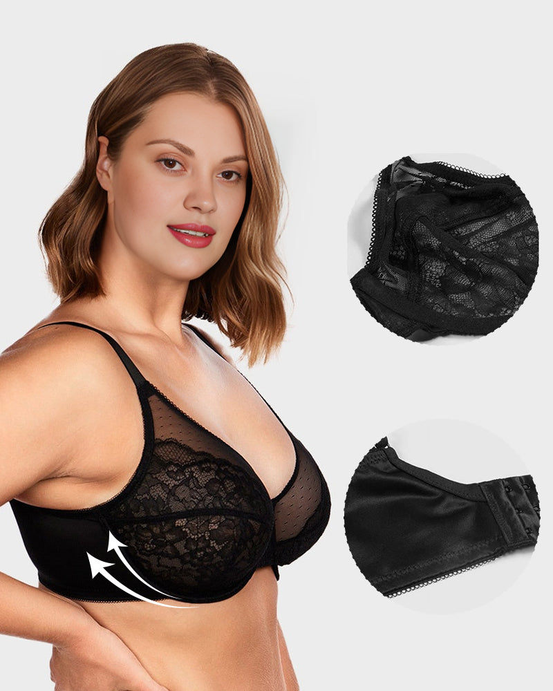 Soutien-gorge minimiseur en dentelle filet sans doublure à couverture intégrale