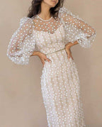 Robe à manches bouffantes en tulle brodé de fleurs pour femmes
