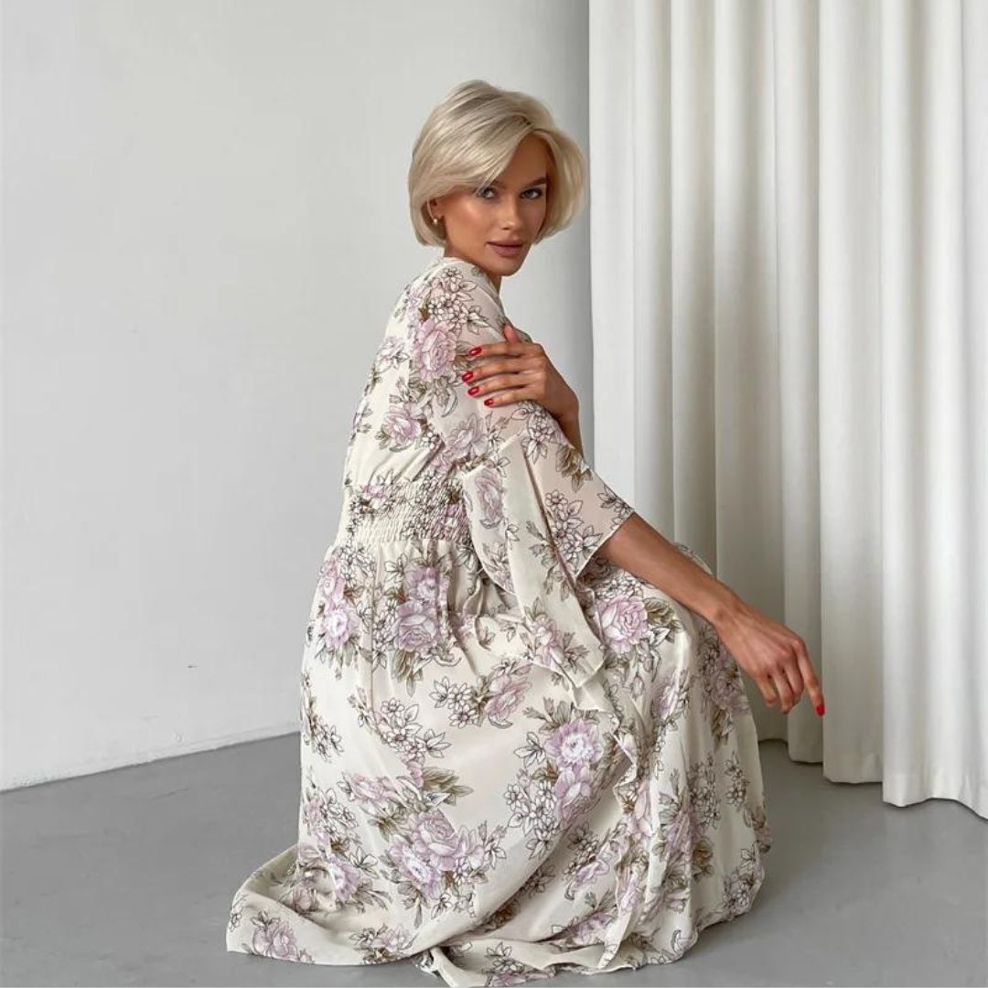 Pauline Laurent® | Robe midi florale avec décolleté en V