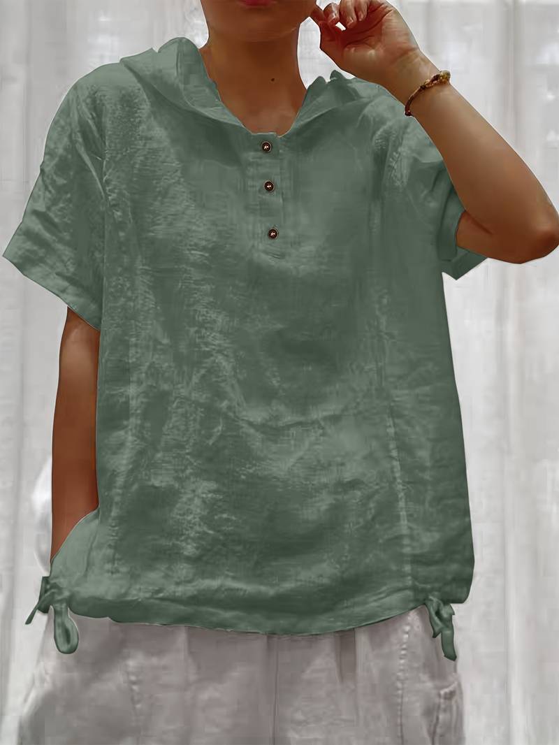 Sweat à capuche à manches courtes texturé ample avec patte de boutonnage