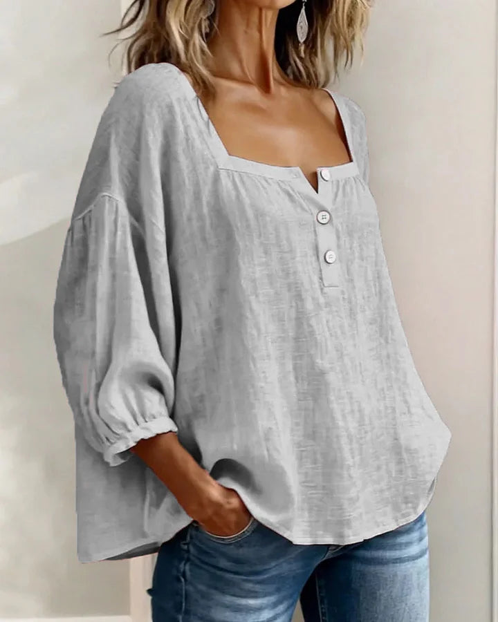 Blouse en coton à encolure carrée et manches longues