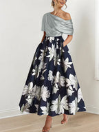 Robe de mère de la mariée à fleurs imprimées asymétrique en ligne A