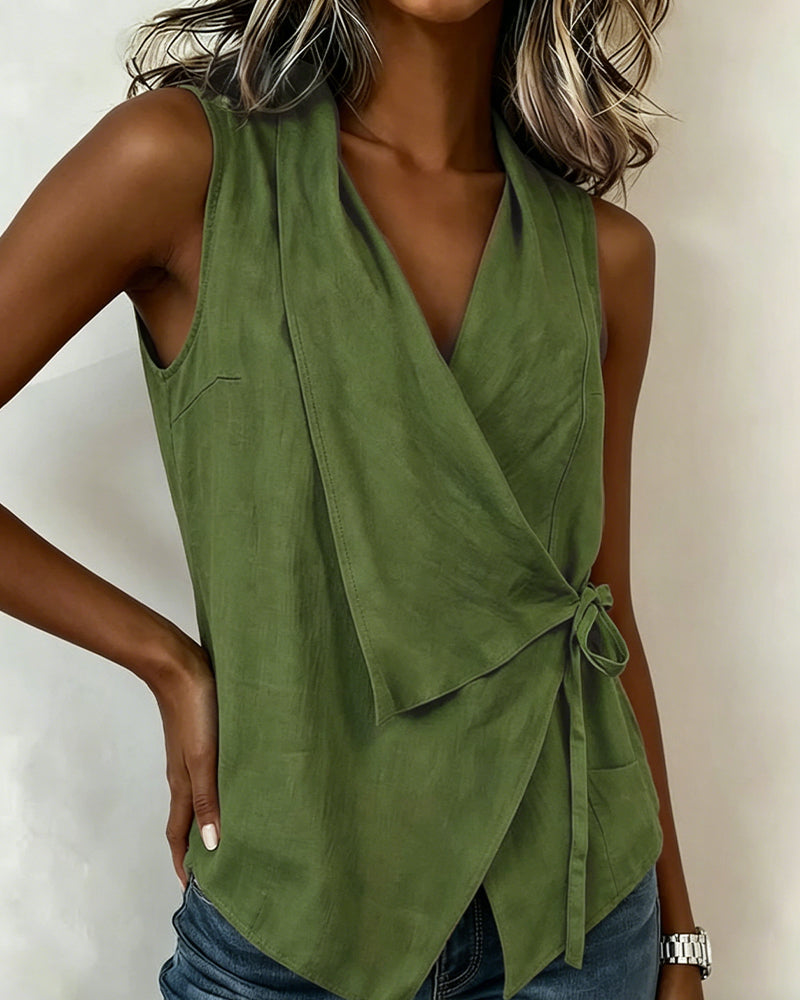 Blouse sans manches portefeuille pour femmes