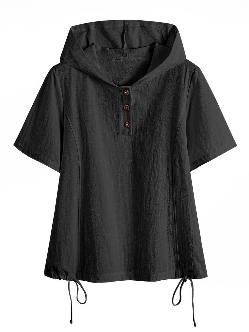 Sweat à capuche à manches courtes texturé ample avec patte de boutonnage