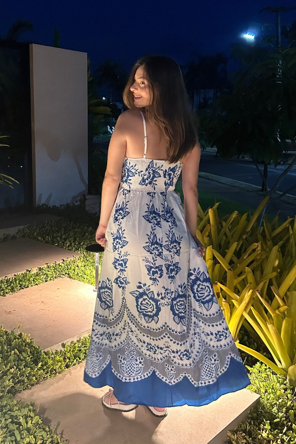 Robe midi bleu en polyester à bretelles spaghetti