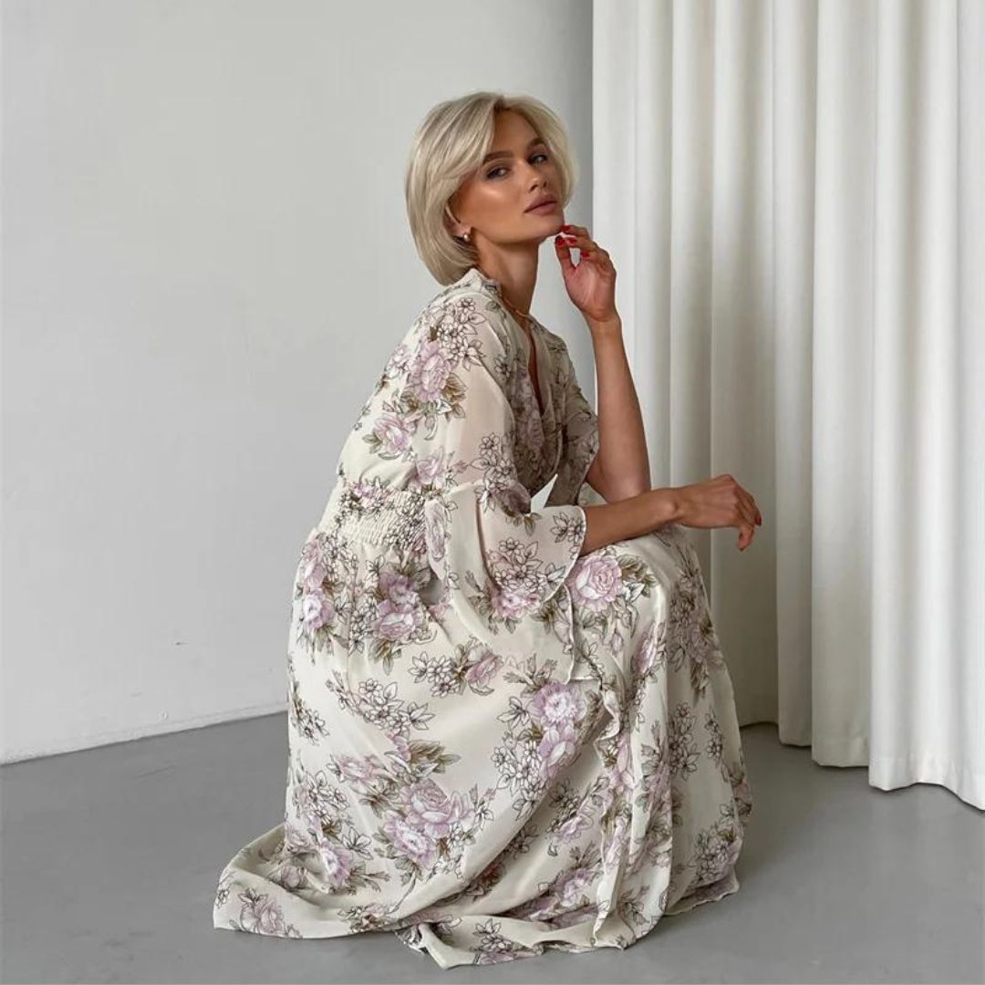 Pauline Laurent® | Robe midi florale avec décolleté en V