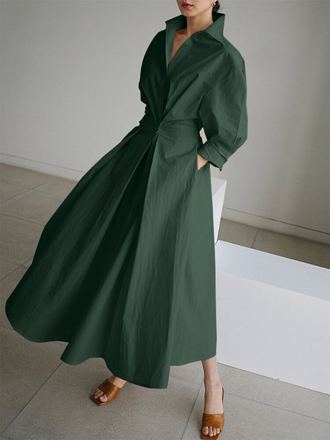 Robe longue pour femmes avec poches et détails à boutons